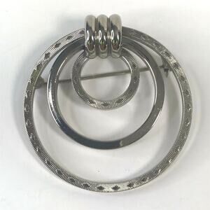 Vintage Silver-tone Brooch 3-Ring Knurled